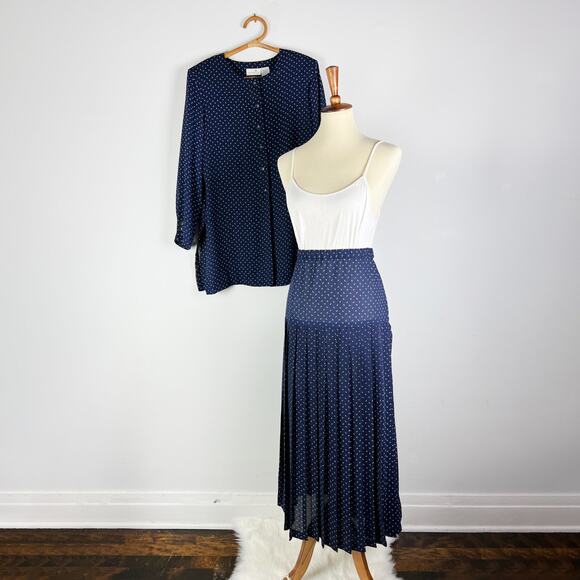 Vintage Liz Claiborne 80s 90s skirt set navy blue crescent moon pattern size 14 - Picture 2 of 8